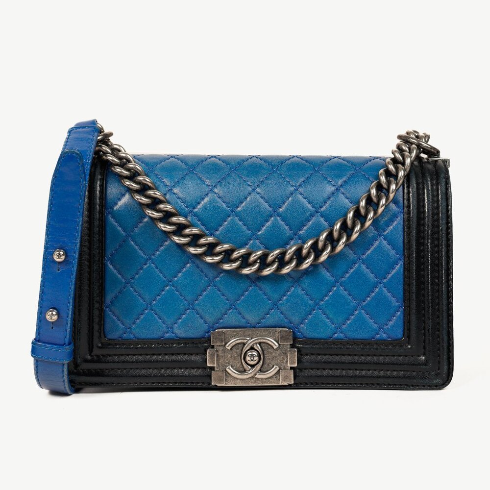 Chanel Medium Boy Blue Bicolour Quilted Flap Shoulder Bag